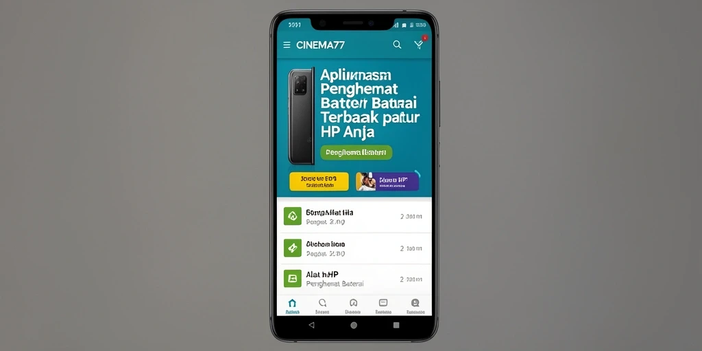 Screenshot CINEMA77 menampilkan fitur penghemat baterai yang intuitif dan informatif.