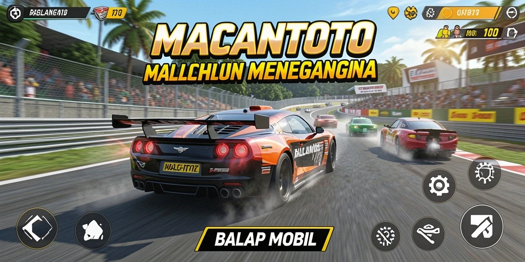 Tampilan antarmuka game balap mobil yang dinamis dan menarik.