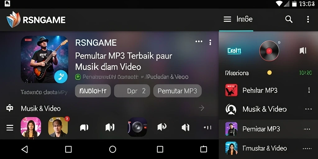 Tampilan antarmuka RSNGAME saat memutar musik dengan fitur-fitur unggulan.